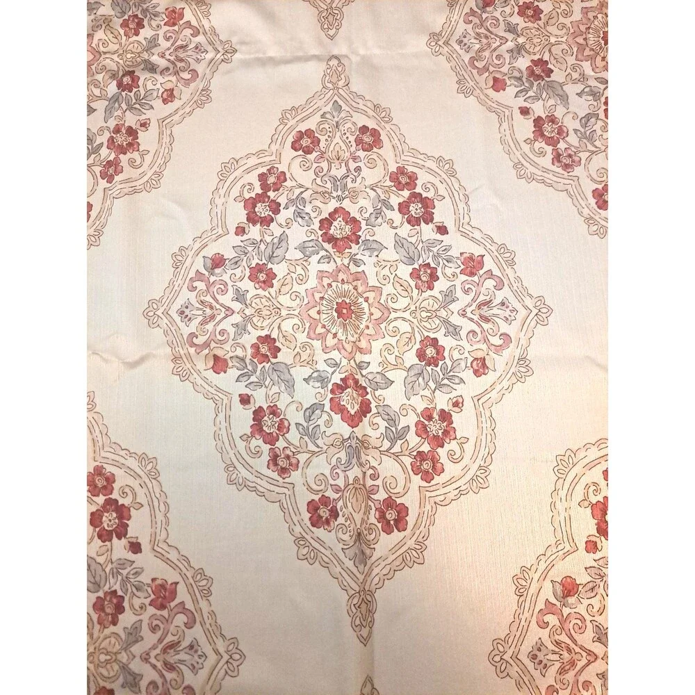 Jacobean Floral Curtain Panel Lotus Flower White Red Satiny Cottage Boho 86x50